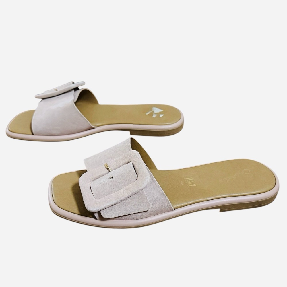 Seychelles Manhattan Suede Slide Sandal Womens Size‎ 7.5 Blush Pink Buckle Shoes